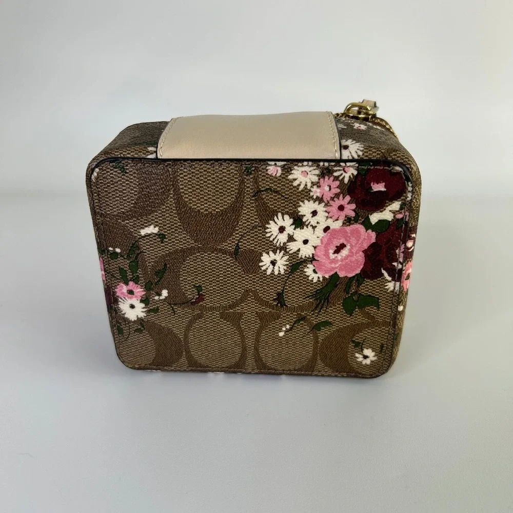 Coach Boxed Large Jewelry Box Brown Floral Signature Canvas Excellent